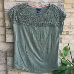 Tommy Hilfiger Lace Up Advocado Green Top